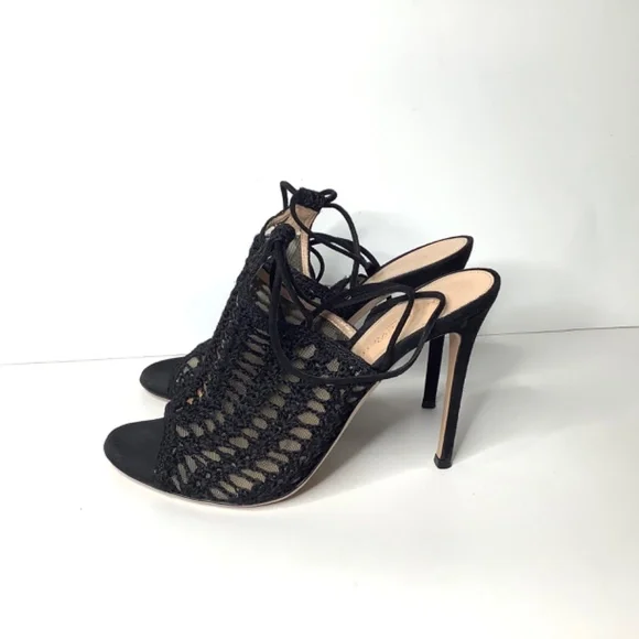 GIANVITO ROSSI Bardot crochet-knit and suede heels - Picture 4 of 16